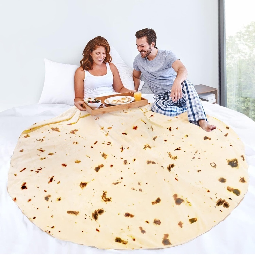 Giant Tortilla Burrito Throw Blanket, Double Sided, Ivory, Brown, 63 inches - Picture 14 of 17